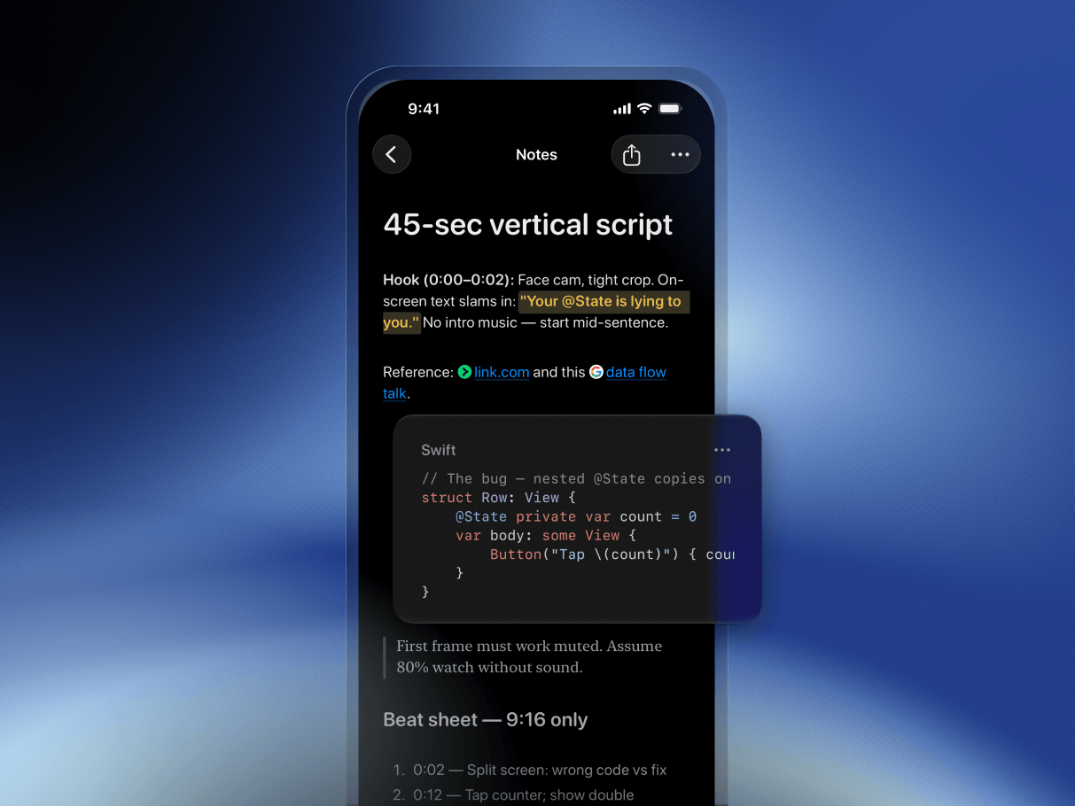 A formatted script in Beam Notes