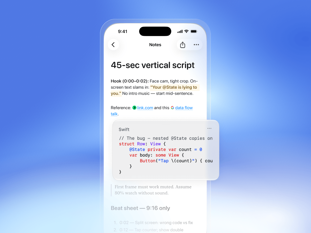 A formatted script in Beam Notes