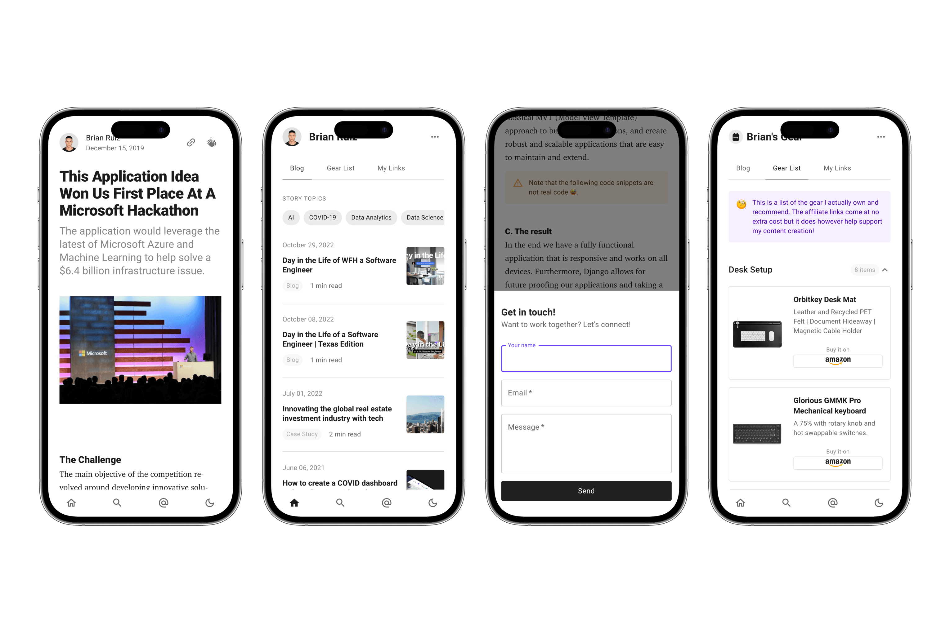 Mobile views of the Gatsby Medium blog starter