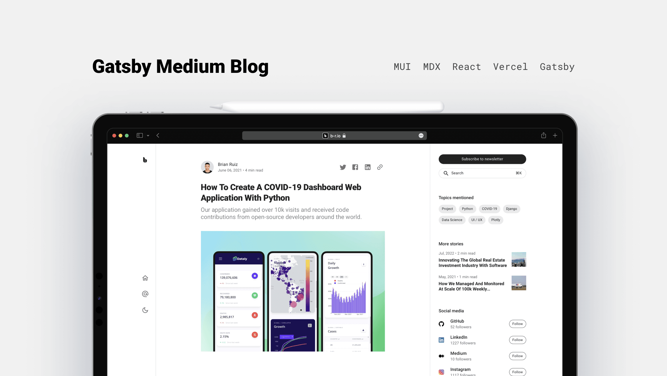 Tablet view of a responsive blog post layout